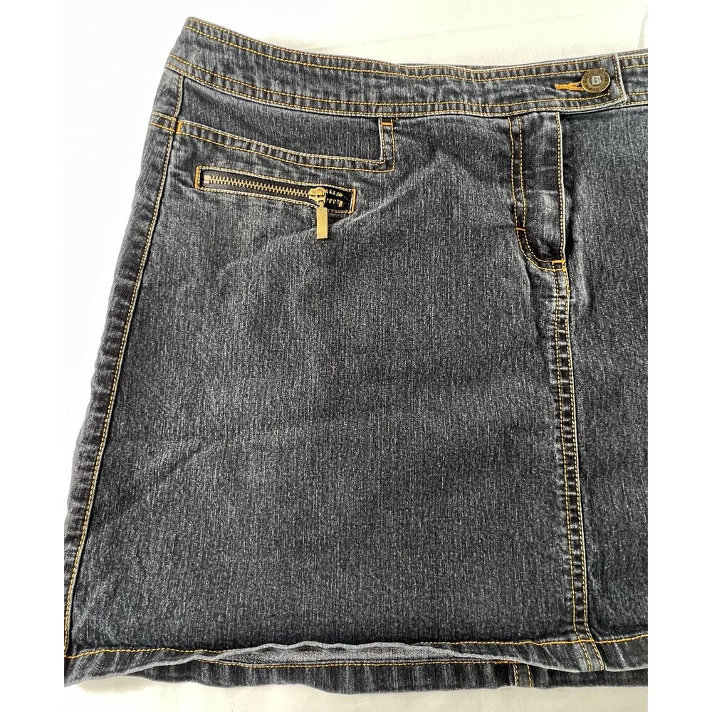 Bisou Bisou Womens Flat Front Dark Blue Denim 15" Skirt Size 16 - Picture 2 of 8